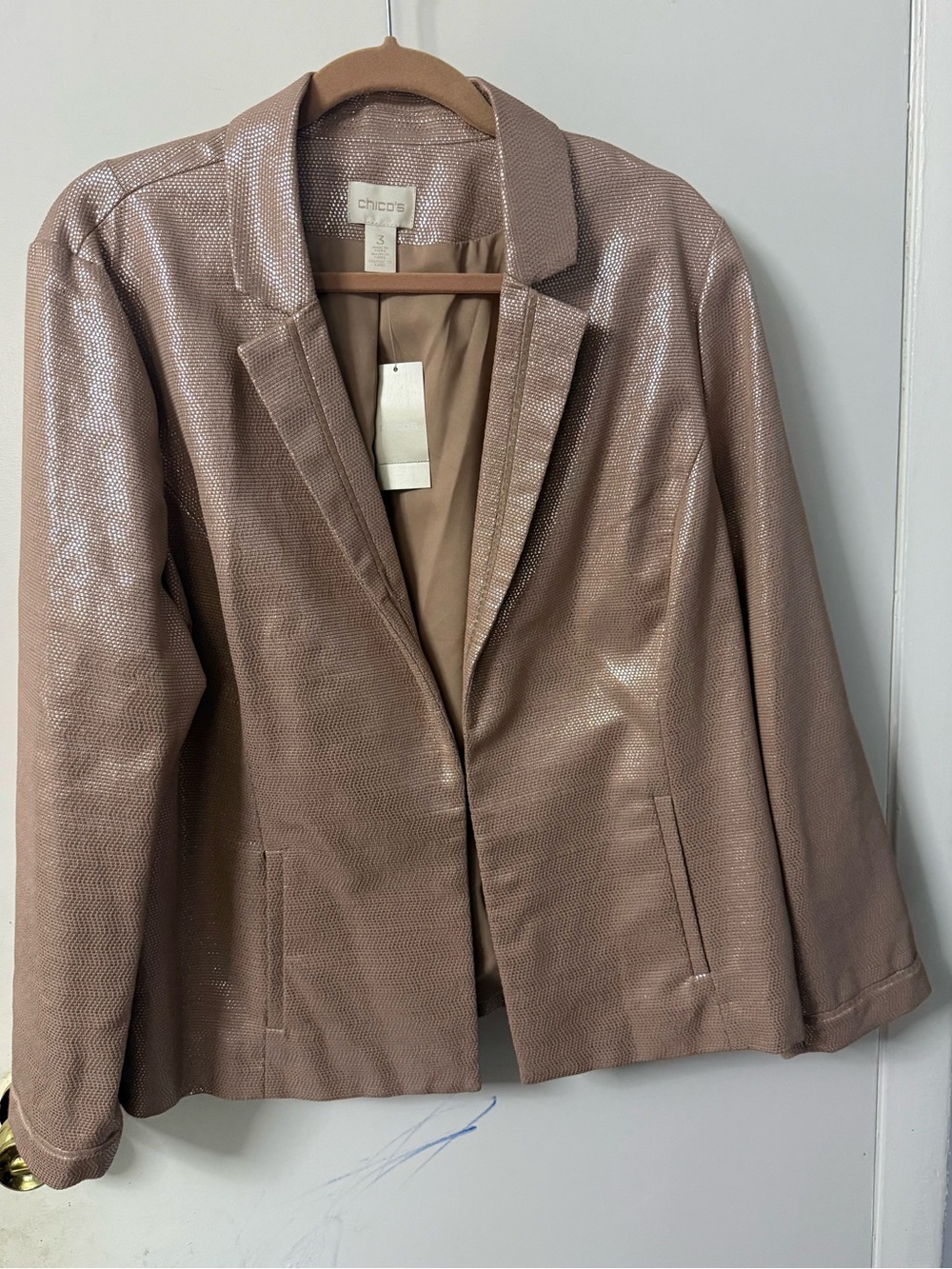 Chico's Shimmery Taupe Metallic Blazer Jacket